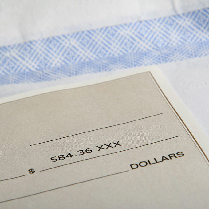 closeup of the money line on a check